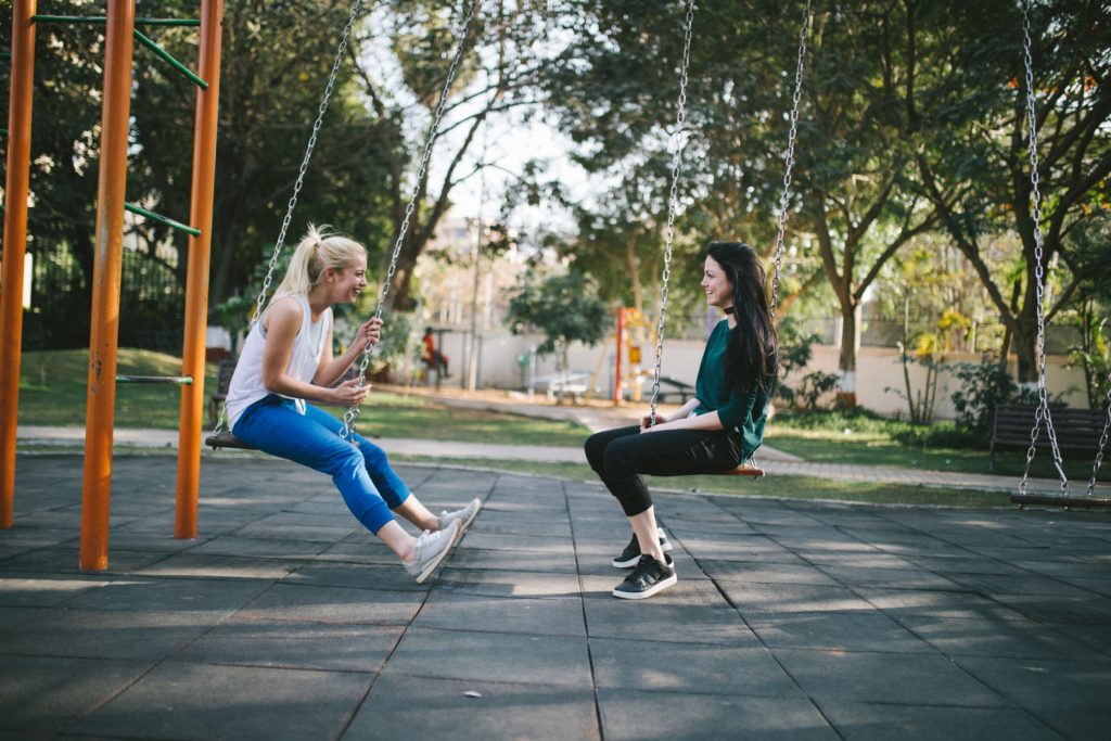 Women talking and swinging back and forth. </p>
<p>Yes, And Improv Rule</p>
<p>Photo by Bewakoof dot com Official at Unsplash